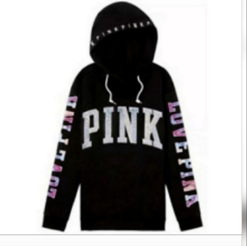 RARE VS PINK WATERCOLOR SEQUIN HOODIE